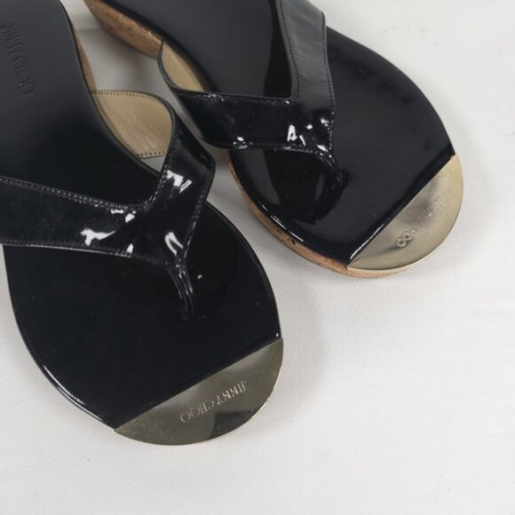 JIMMY CHOO Black Pence PATENT LEATHER Cork Thong MADE IN SPAIN 🇪🇸 Sandal 36 - Picture 4 of 12